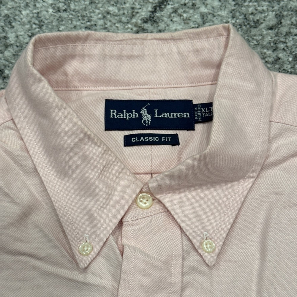 Ralph Lauren Shirt Mens XLT Tall Pink Classic Fit Long Sleeve Colored Horse #824 - Picture 7 of 12